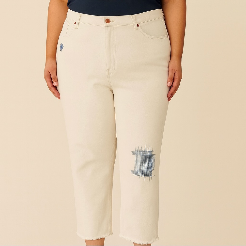 Universal Thread Women's Boyfriend Jeans in White with Embroidered Details